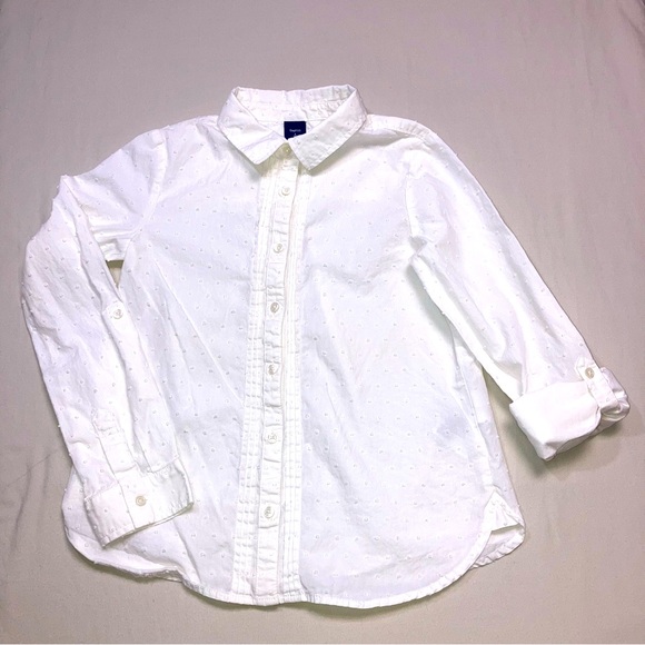 GAP White Button Button Down Shirt Girl’s Large 10 Eyelet Summer Preppy Top Cute - Picture 1 of 7